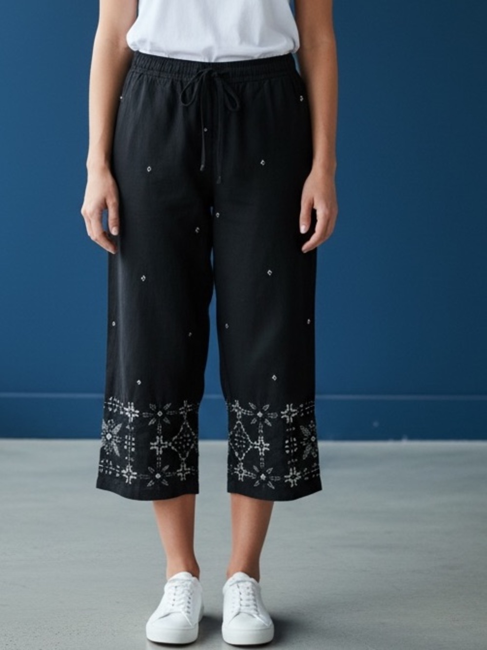 Burning Torch Embroidered Crop Pants